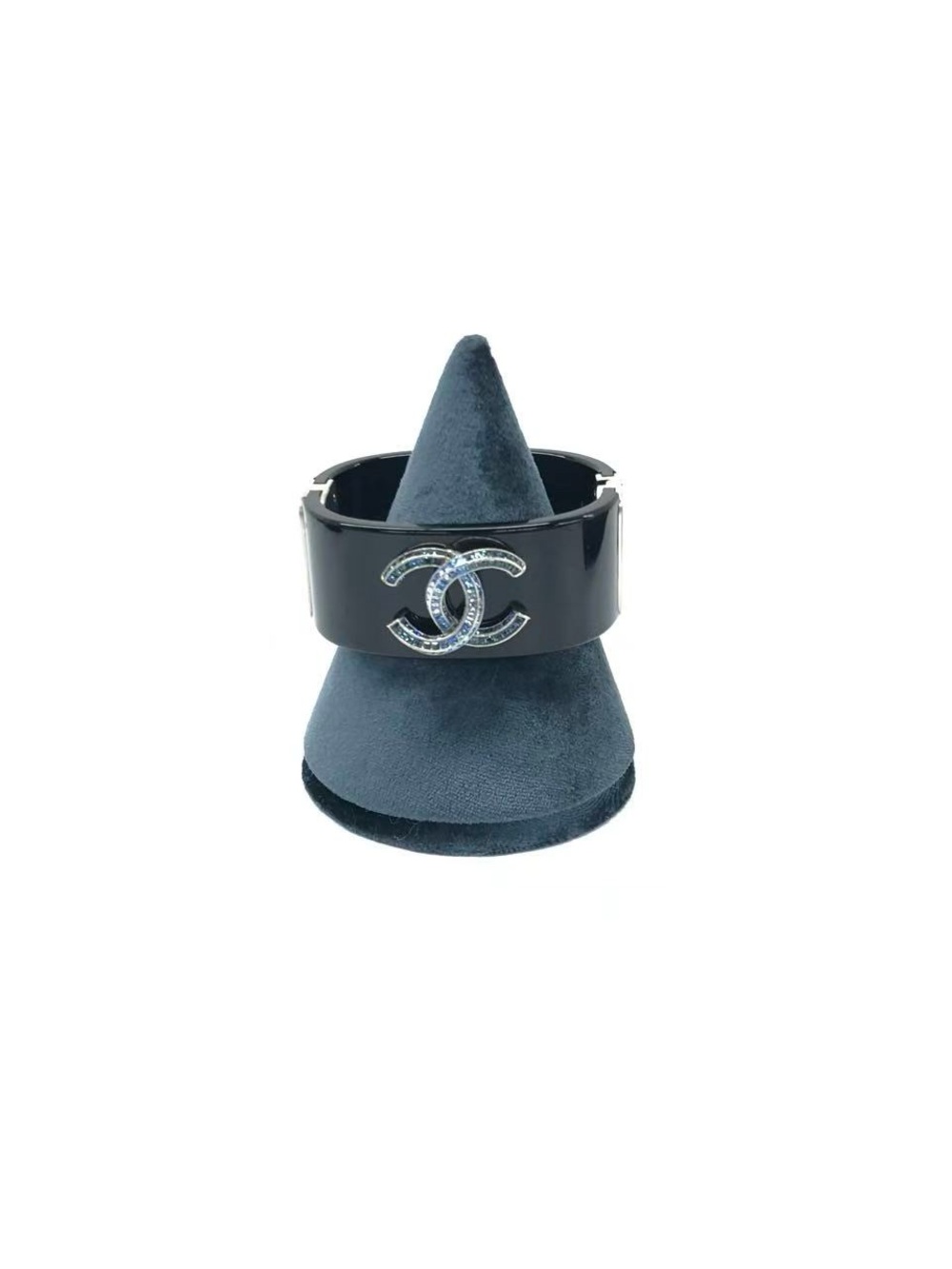 Auth CHANEL Black Patent CC Logo Wide Bangle Cuff Bracelet